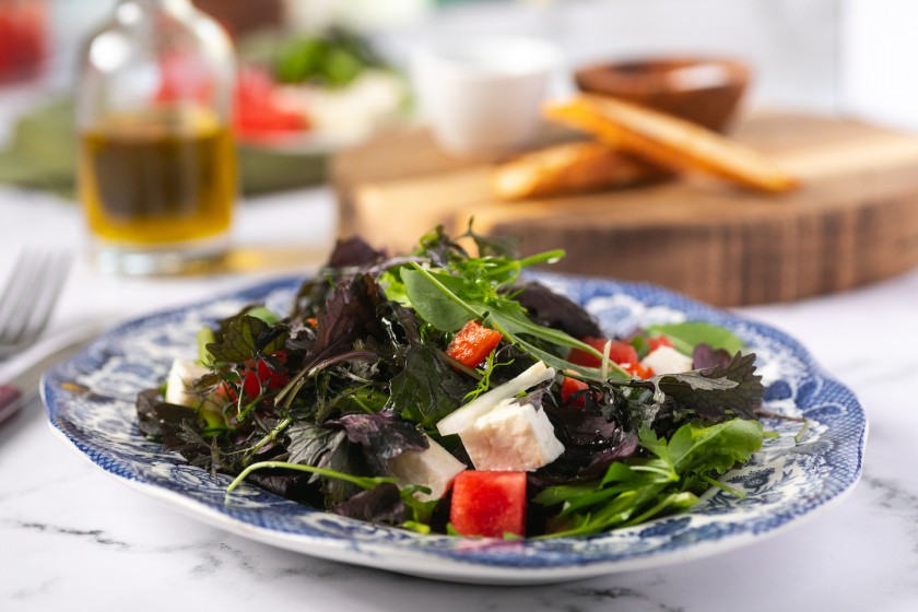 Pepper salad with watermelon and feta