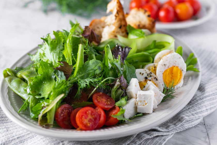 Tragani salad with feta cheese and green beans